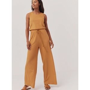 Pact The Portside Jumpsuit Womens Orange Easy All-Day Cotton Size M Wide Leg